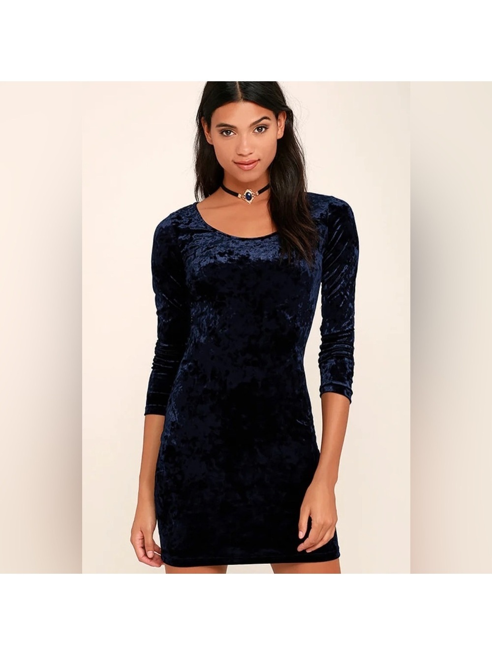 Lulus Deja Vu Navy Blue Crushed Velvet Bodycon Mini Dress M